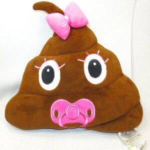 Top Trenz Poop Emoji Baby Girl Pillow Plush Pink Pacifier Bow 13 x 13 Inch